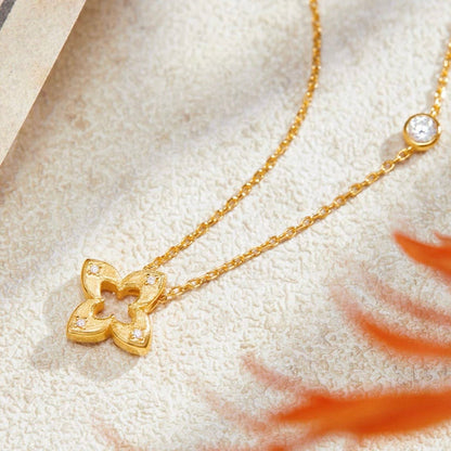 Hollow Clover Brushed Gold Necklace