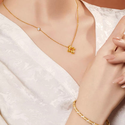 Hollow Clover Brushed Gold Necklace