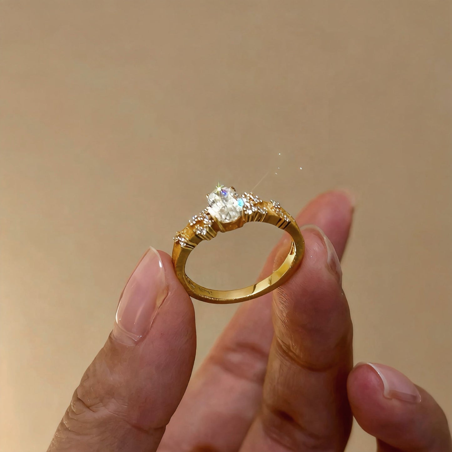 Liora Oval Cut Carbon Diamond Gold Plated Ring