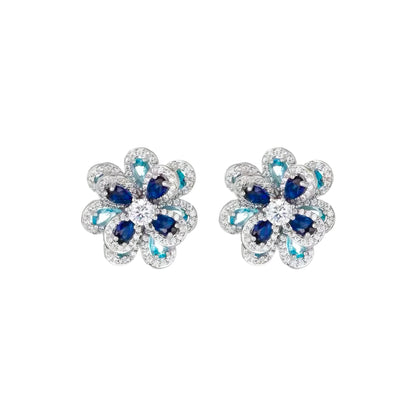 Blue Blossom Sapphire Floral Earrings