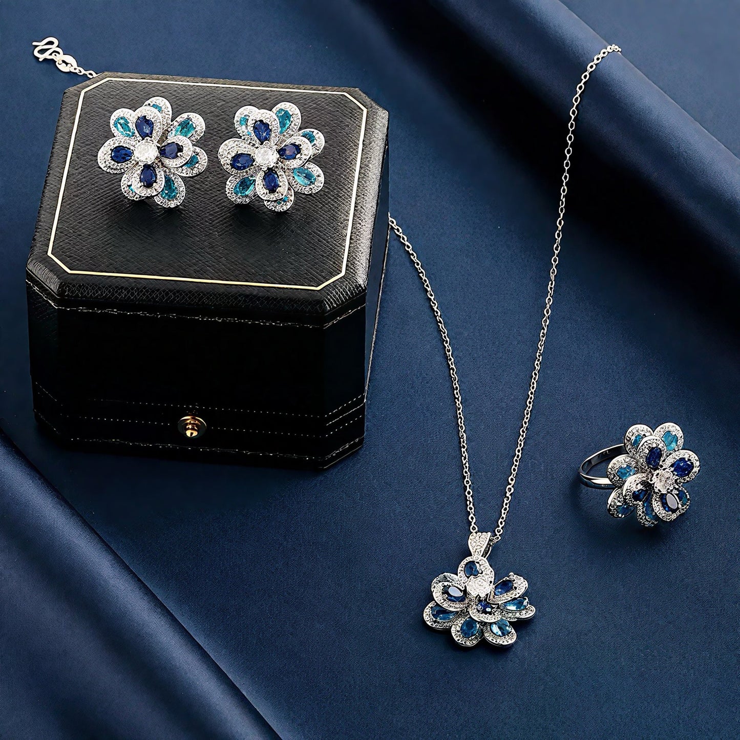 Blue Blossom Sapphire Floral Earrings