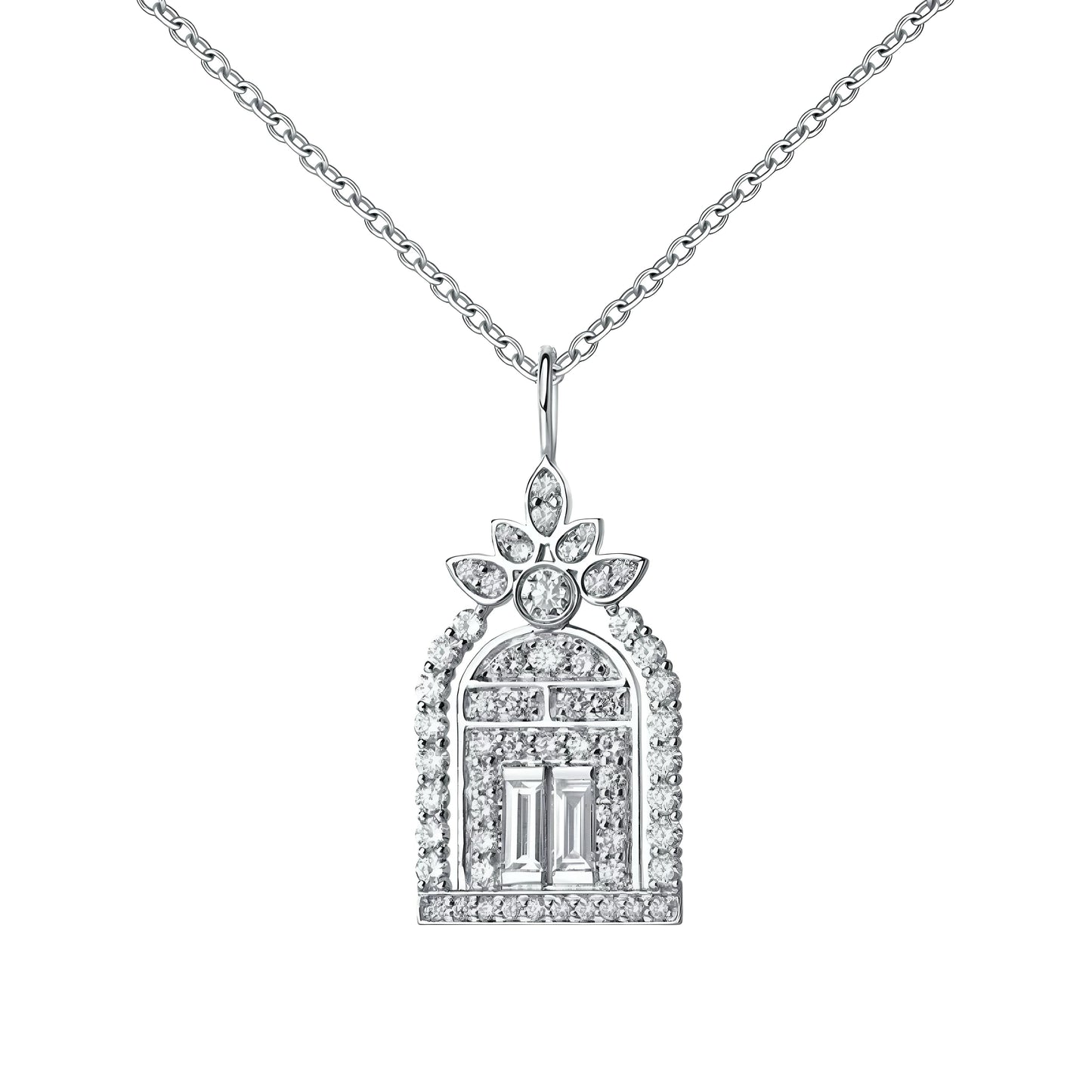 Diamond Gates Pendant Silver Necklace
