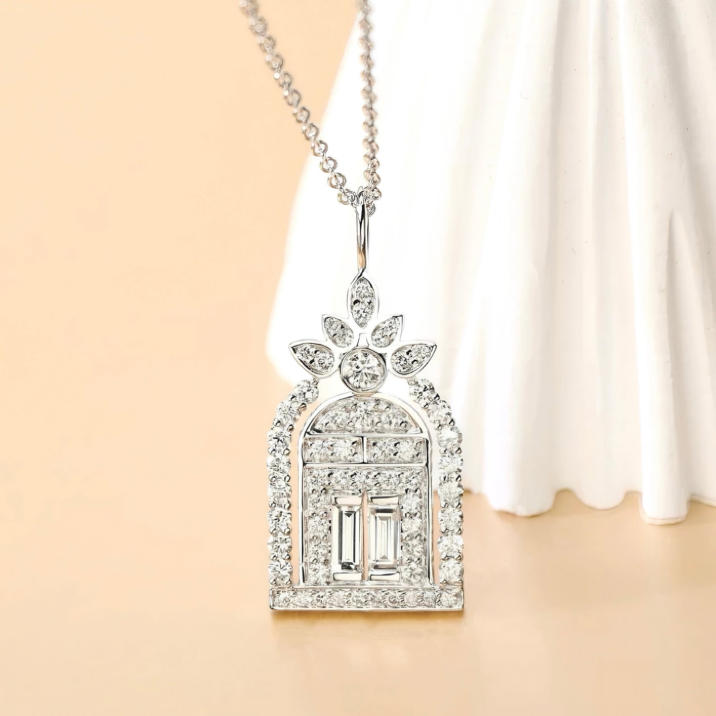 Diamond Gates Pendant Silver Necklace