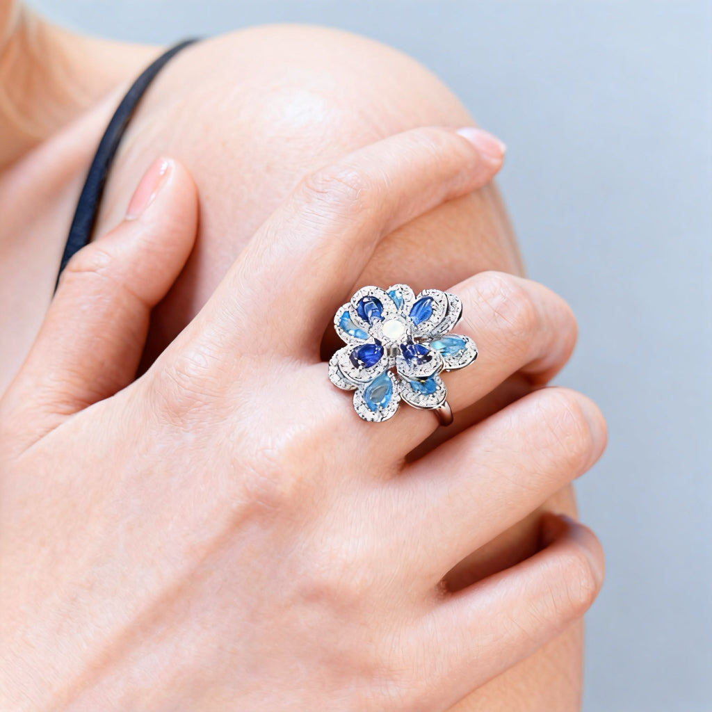 Blue Blossom Sapphire Floral Earrings